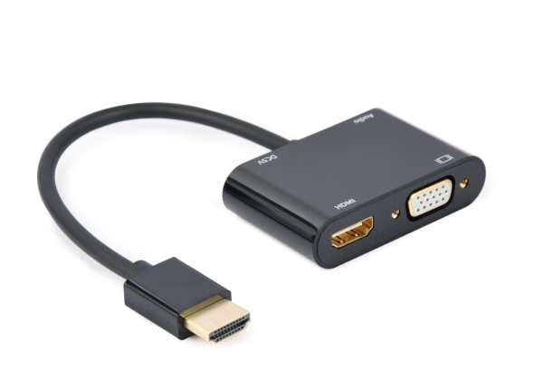 HDMI MACHO A HDMI HEMBRA + VGA HEMBRA + CABLE ADAPTADOR DE AUDIO NEGRO