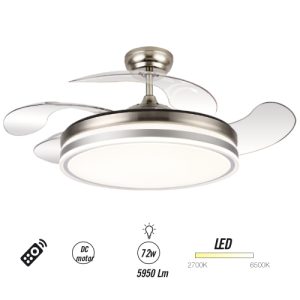 Ventilador Calima 2S - Techo - 900 mm - Mando a distancia - 6 velocidades - Motor DC - Luz LED integrada - Acabado en nickel satinado