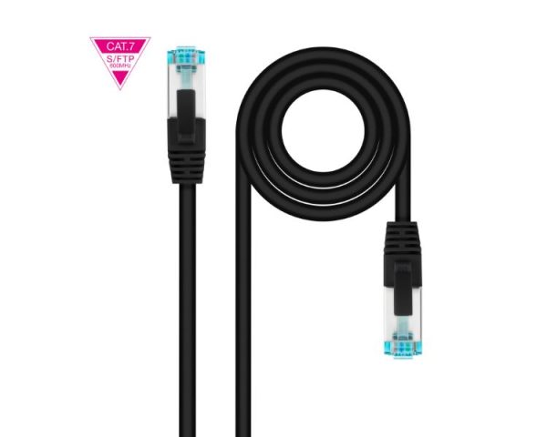 CABLE DE RED LATIGUILLO 600MHZ LSZH SFTP PIMF CAT7 AWG26 0.30 M NEGRO NANOCABLE