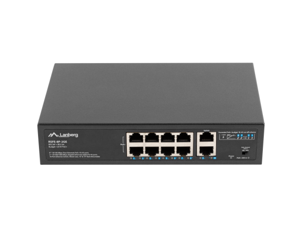 SWITCH LANBERG 10 PTOS 100MB 8xPOE+/2x GBIT ETHER 120W RACK 10"/19"