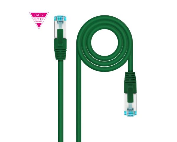 CABLE DE RED LATIGUILLO 600MHZ LSZH SFTP PIMF CAT7 AWG26 0.50 M VERDE NANOCABLE