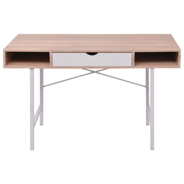Mesa com 1 gaveta, cor carvalho e branco - Image 2