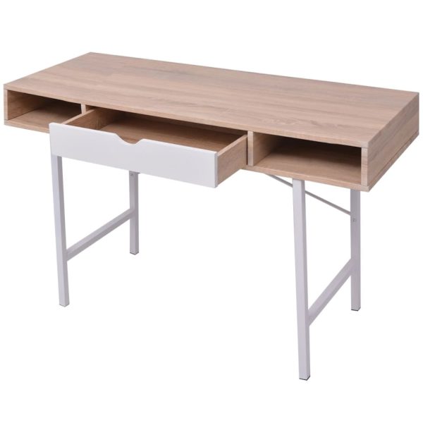 Mesa com 1 gaveta, cor carvalho e branco - Image 3