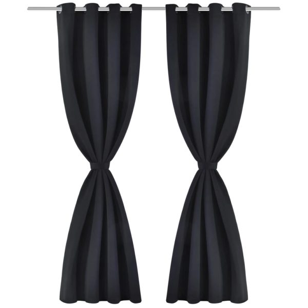 Cortinas blackout 2 pcs com ilhós de metal 135x175 cm preto - Image 2
