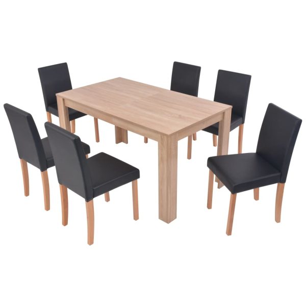 Mesa e cadeiras de jantar 7 pcs couro artificial carvalho preto - Image 2