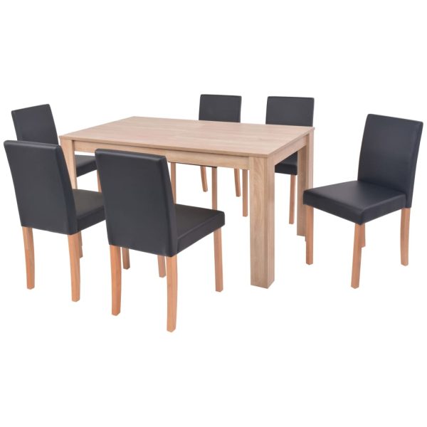Mesa e cadeiras de jantar 7 pcs couro artificial carvalho preto - Image 3
