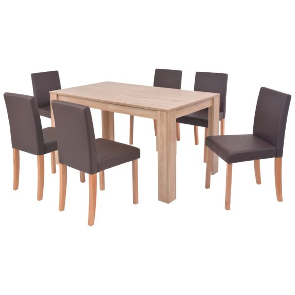 Mesa e cadeiras de jantar 7 pcs couro artif. carvalho castanho - Image 2