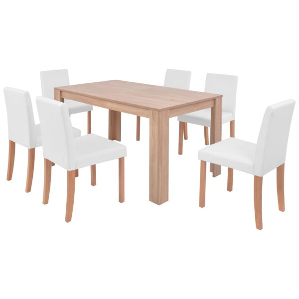 Mesa e cadeiras de jantar 7 pcs couro artificial carvalho creme - Image 2