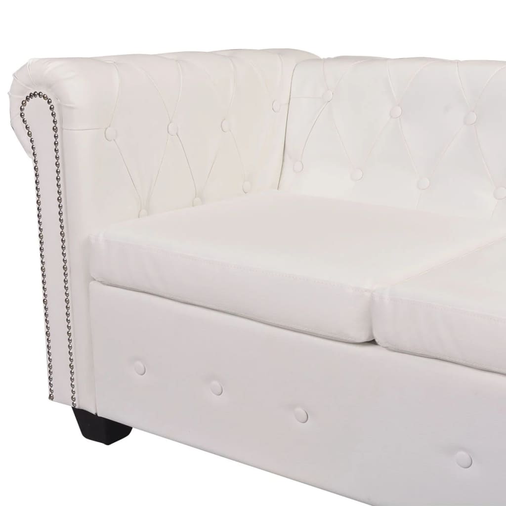 Sofá de canto Chesterfield 5 lugares couro artificial branco - Image 5