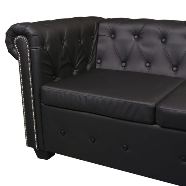 Sofá de canto Chesterfield 5 lugares couro artificial preto - Image 5