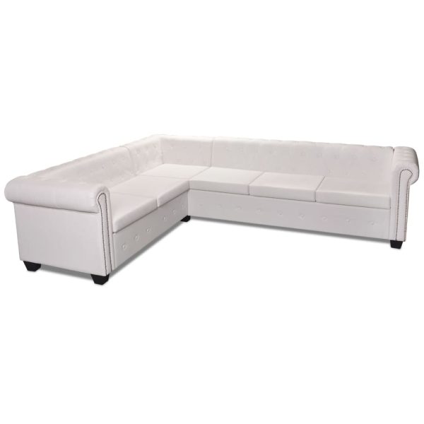 Sofá de canto Chesterfield 6 lugares couro artificial branco - Image 2