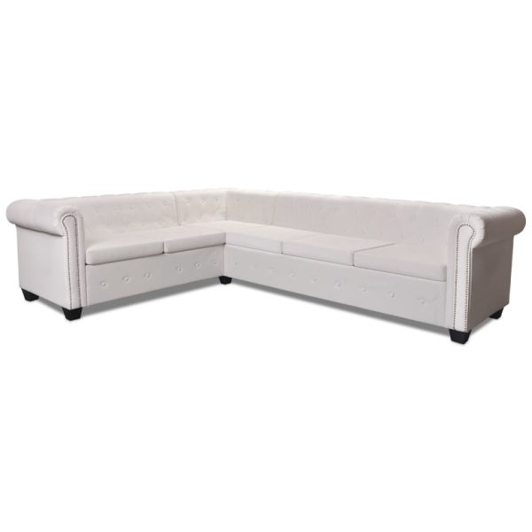 Sofá de canto Chesterfield 6 lugares couro artificial branco - Image 3