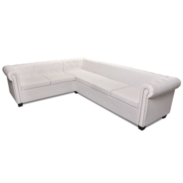 Sofá de canto Chesterfield 6 lugares couro artificial branco - Image 4