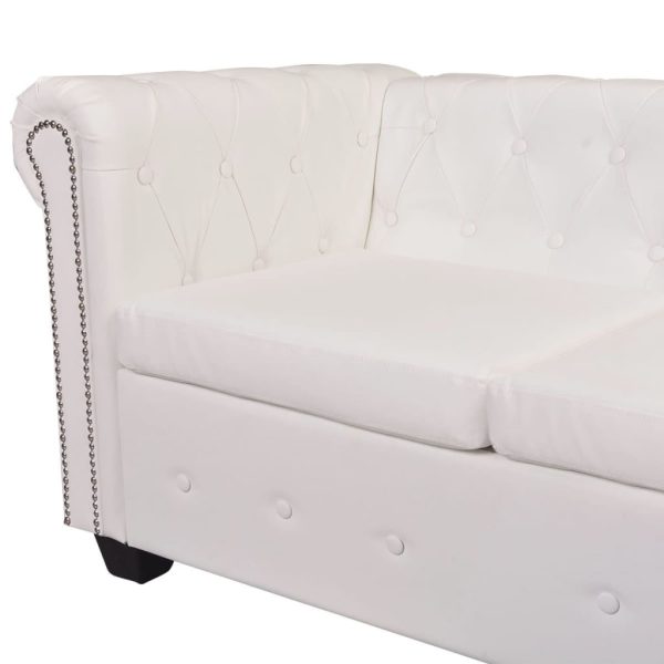 Sofá de canto Chesterfield 6 lugares couro artificial branco - Image 6