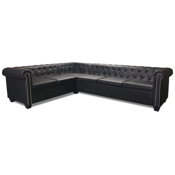 Sofá de canto Chesterfield 6 lugares couro artificial preto - Image 4