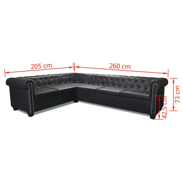 Sofá de canto Chesterfield 6 lugares couro artificial preto - Image 7