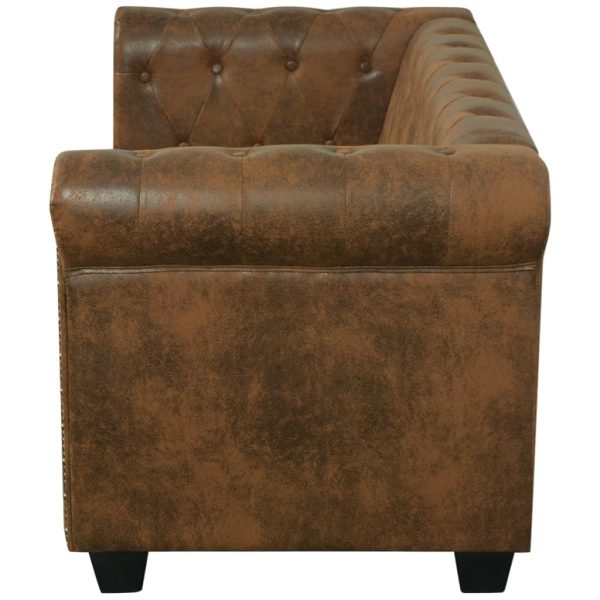 Sofá Chesterfield 2 lugares couro artificial castanho - Image 3