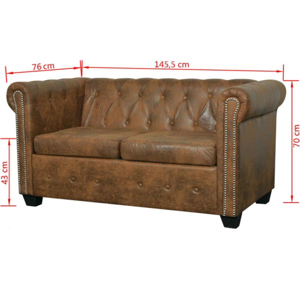 Sofá Chesterfield 2 lugares couro artificial castanho - Image 6