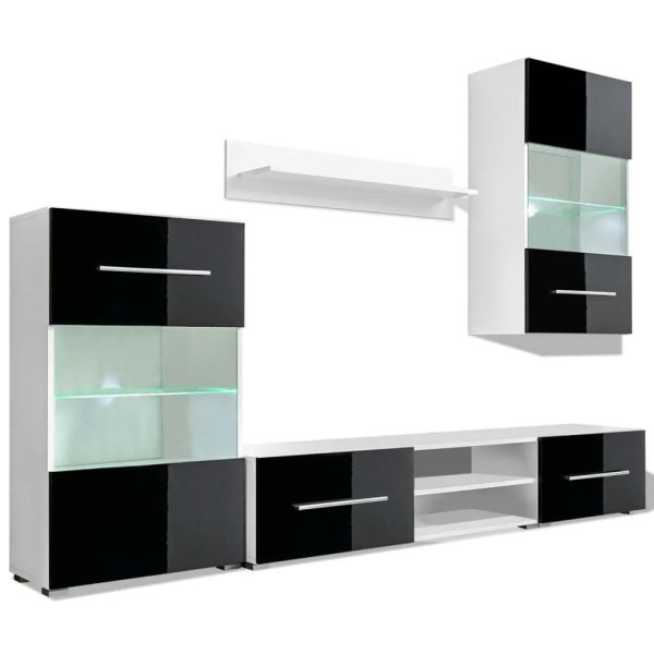 Armários de parede para TV com luz LED, 5 pcs, preto - Image 2