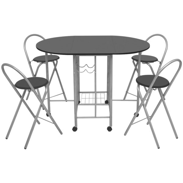 Conjunto de jantar dobrável 5 pcs MDF preto - Image 2