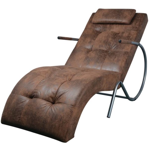 Chaise Lounge com almofada tecido castanho com aspeto camurça