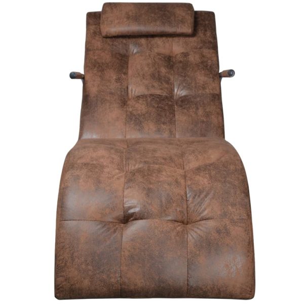 Chaise Lounge com almofada tecido castanho com aspeto camurça - Image 2