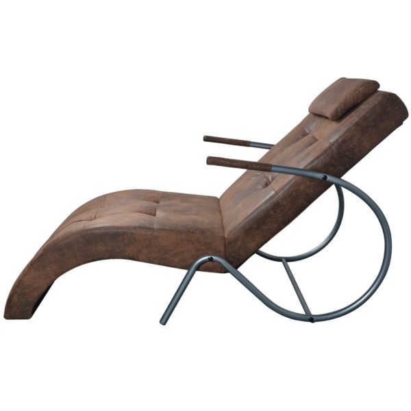 Chaise Lounge com almofada tecido castanho com aspeto camurça - Image 3