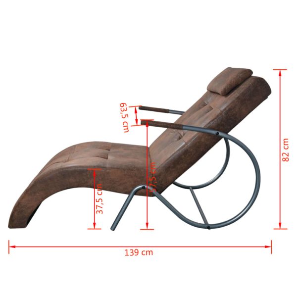 Chaise Lounge com almofada tecido castanho com aspeto camurça - Image 6