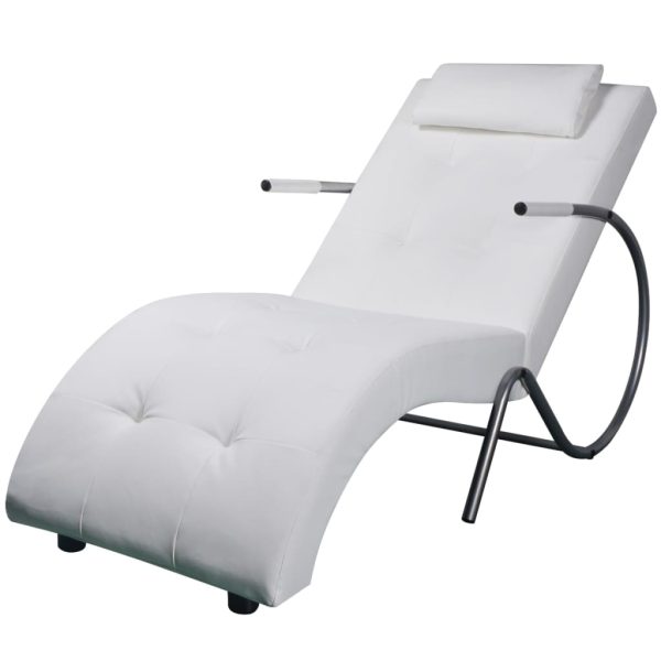 Chaise longue com almofada couro artificial branco