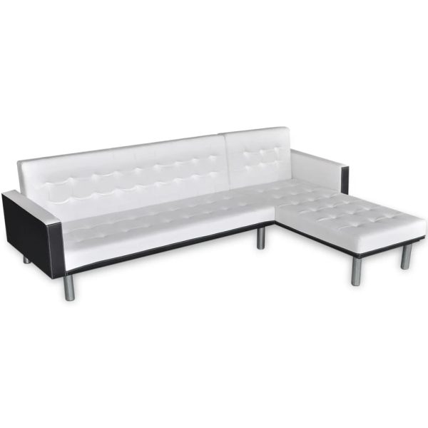 Sofá-cama em forma de L, couro artificial, branco - Image 2