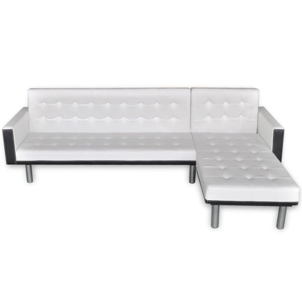Sofá-cama em forma de L, couro artificial, branco - Image 3