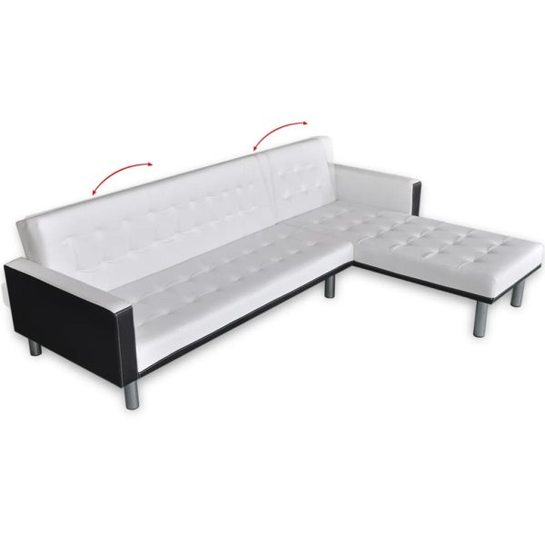 Sofá-cama em forma de L, couro artificial, branco - Image 4