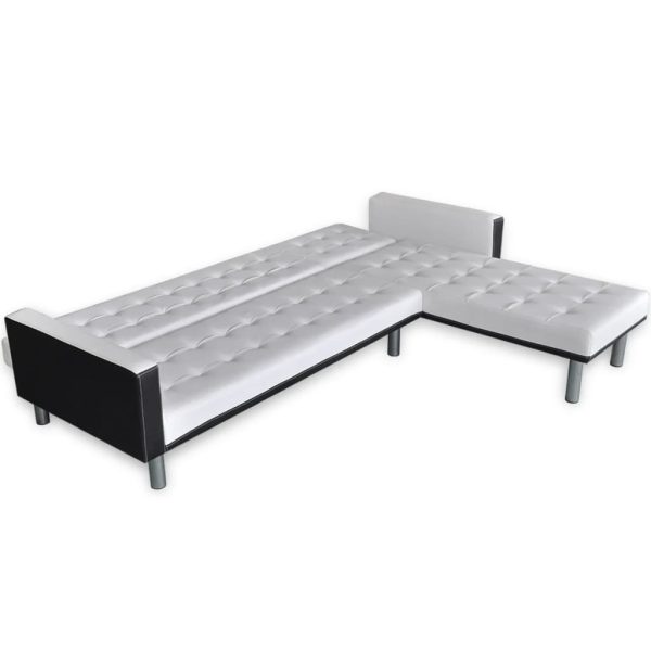 Sofá-cama em forma de L, couro artificial, branco - Image 5