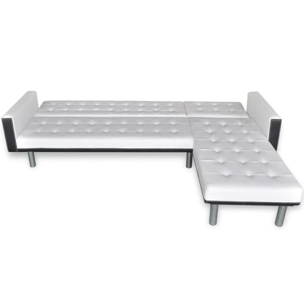 Sofá-cama em forma de L, couro artificial, branco - Image 6