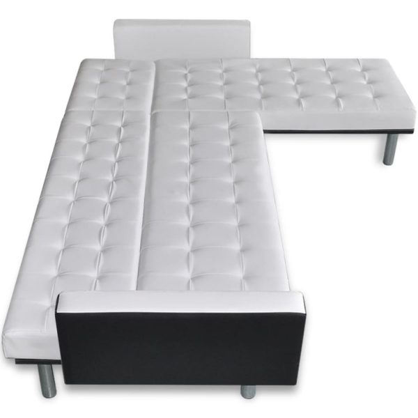 Sofá-cama em forma de L, couro artificial, branco - Image 7
