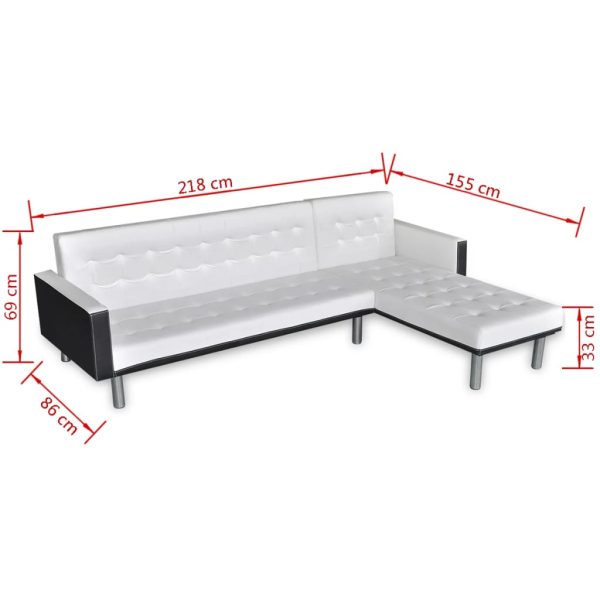 Sofá-cama em forma de L, couro artificial, branco - Image 8