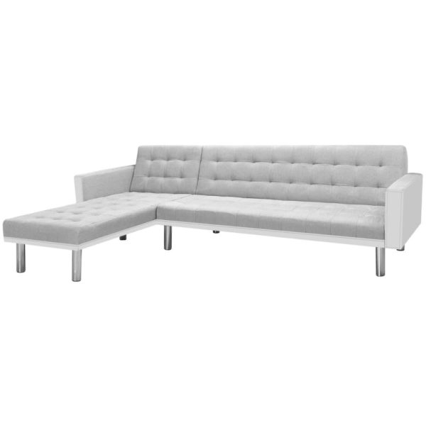 Sofá-cama tecido com chaise longue 218x155x69cm branco cinzento