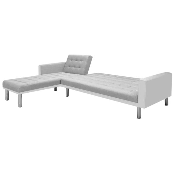 Sofá-cama tecido com chaise longue 218x155x69cm branco cinzento - Image 3