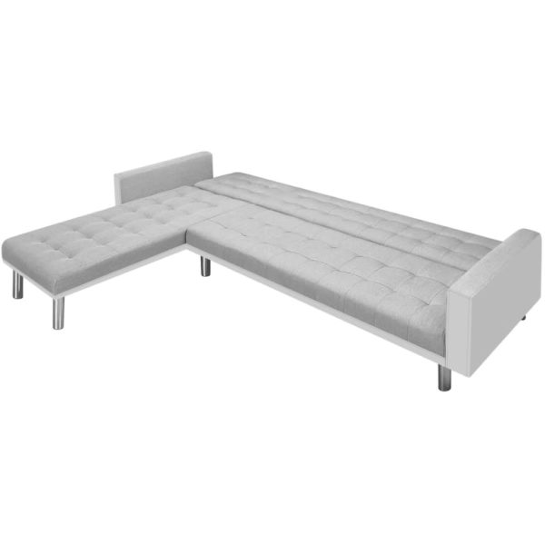 Sofá-cama tecido com chaise longue 218x155x69cm branco cinzento - Image 4