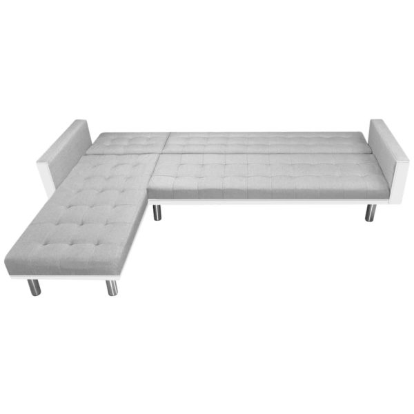 Sofá-cama tecido com chaise longue 218x155x69cm branco cinzento - Image 5