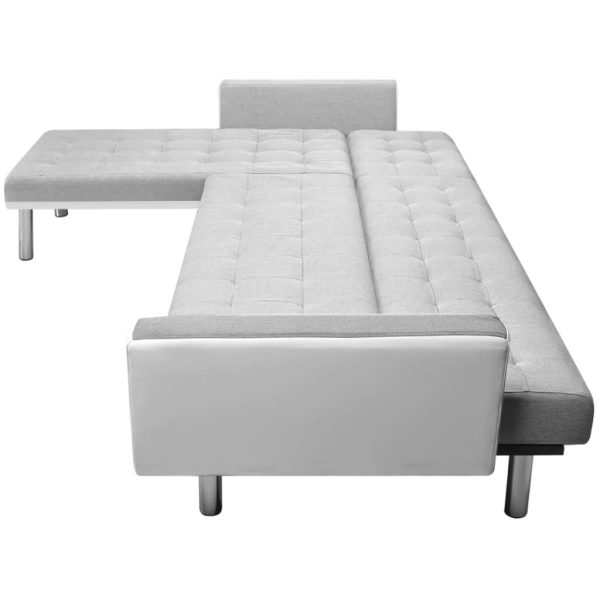 Sofá-cama tecido com chaise longue 218x155x69cm branco cinzento - Image 6