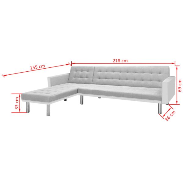 Sofá-cama tecido com chaise longue 218x155x69cm branco cinzento - Image 8