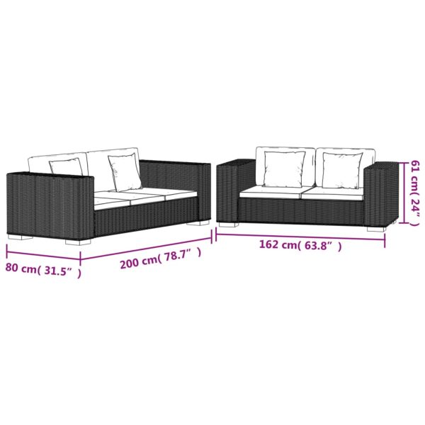 Conjunto sofás de 2 + 3 lugares, vime genuíno - Image 8