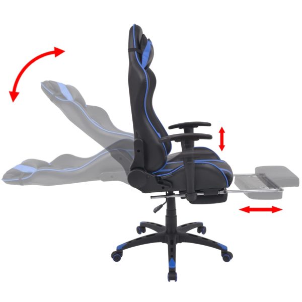 Cadeira escritório reclinável estilo corrida c/ apoio pés azul - Image 3