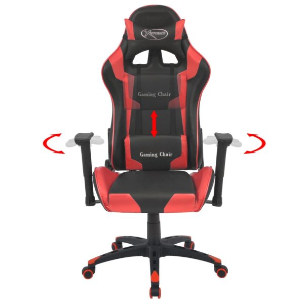 Cadeira escritório reclin. estilo corrida pele artif. vermelho - Image 2