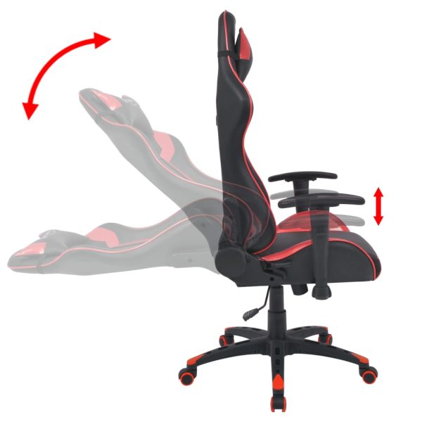 Cadeira escritório reclin. estilo corrida pele artif. vermelho - Image 3