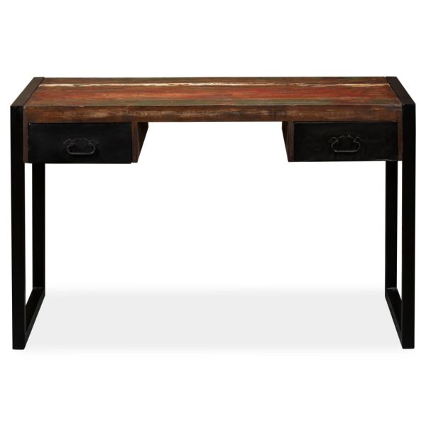 Mesa com 2 gavetas madeira recuperada maciça 120x50x76 cm - Image 2