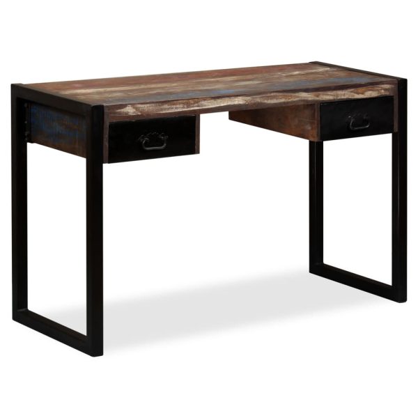 Mesa com 2 gavetas madeira recuperada maciça 120x50x76 cm - Image 11