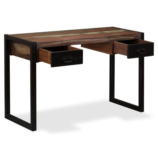 Mesa com 2 gavetas madeira recuperada maciça 120x50x76 cm - Image 3