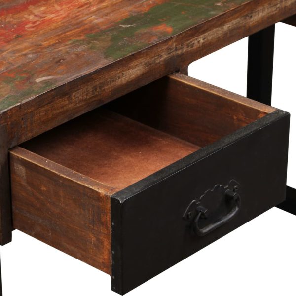 Mesa com 2 gavetas madeira recuperada maciça 120x50x76 cm - Image 4